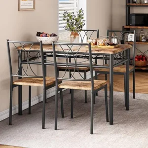 GAOMON 5 Piece Dining Table Set for 4, Kitchen Table and Chairs Rectangular, Metal and Wood Dinning Room Table Furniture Set for Kitchen, Apartment, Rustic Brown